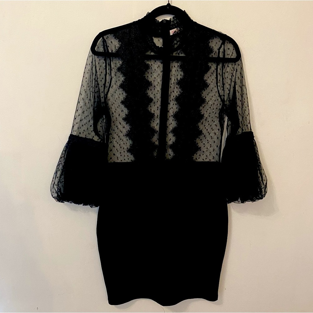 Agaci Sheer Mesh Black Dress L Lace Feminine Holiday Cocktail New Year Club Sexy